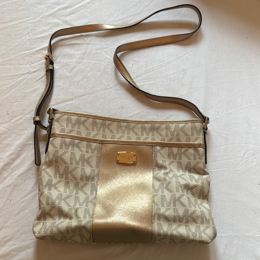 Michael Kors Beige and Gold Crossbody Bag